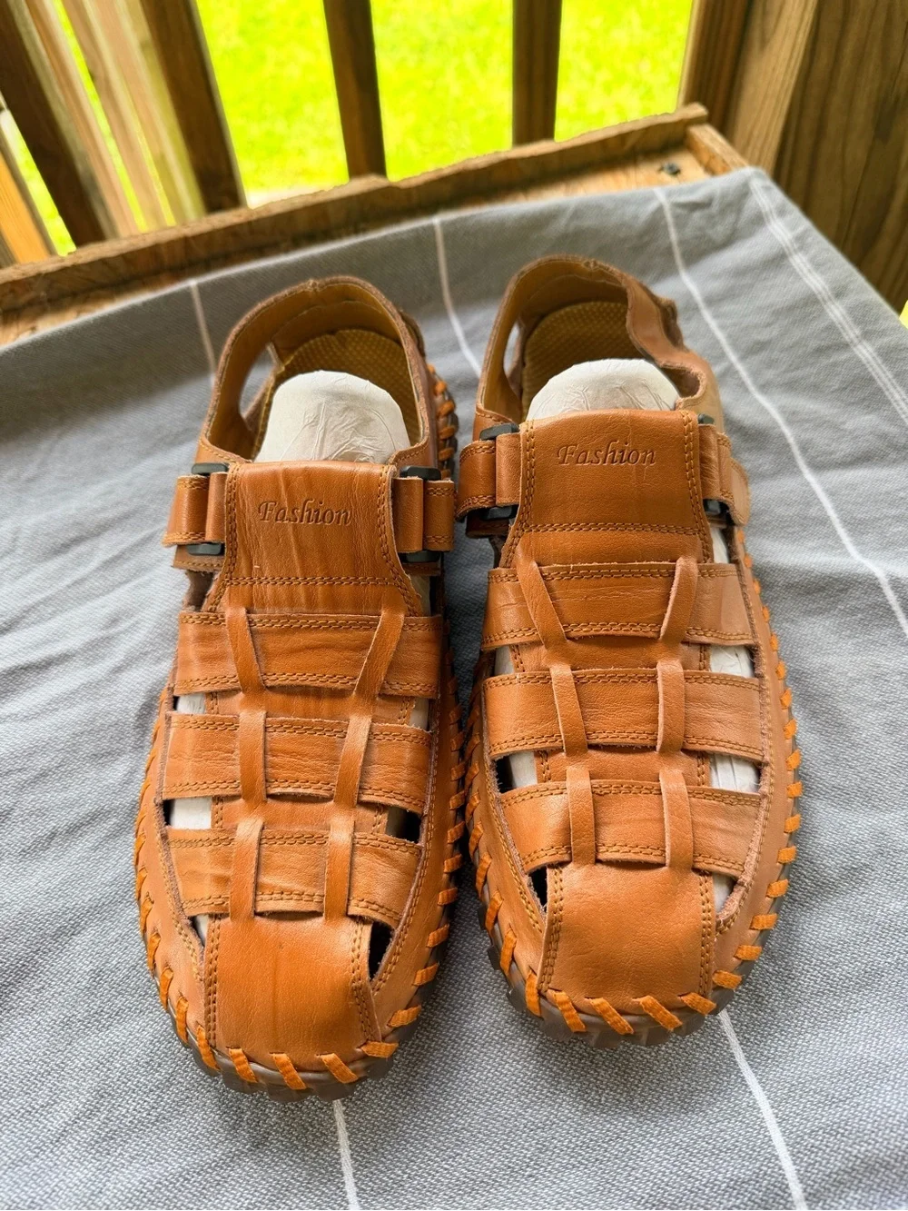 Fashion Men's Leather Fisherman Sandals - Brown
